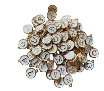 26 Pieces Gold Toned Metal with White Enamel Alphabet Letters Pendants for Beadable Pens, Jewelry, Bracelet, Earrings and More!