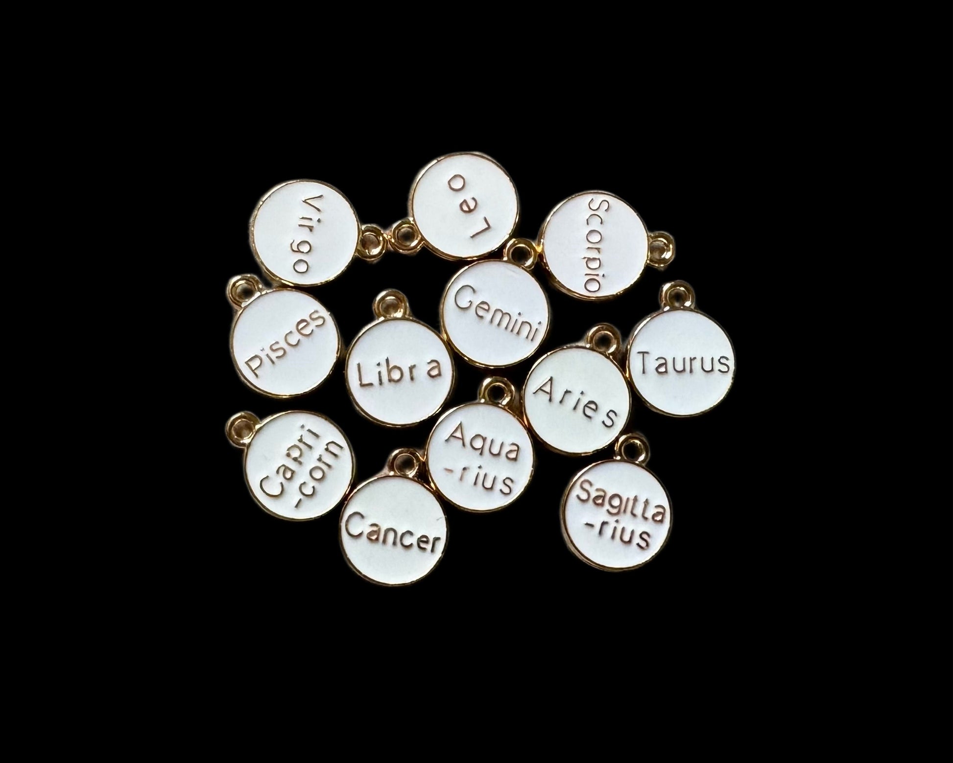 12 or 15 Pieces Gold Toned Metal with White Enamel Zodiac Symbols Pendant for Beadable Pens, Jewelry, Bracelet, Earrings and More!