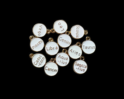 12 or 15 Pieces Gold Toned Metal with White Enamel Zodiac Symbols Pendant for Beadable Pens, Jewelry, Bracelet, Earrings and More!