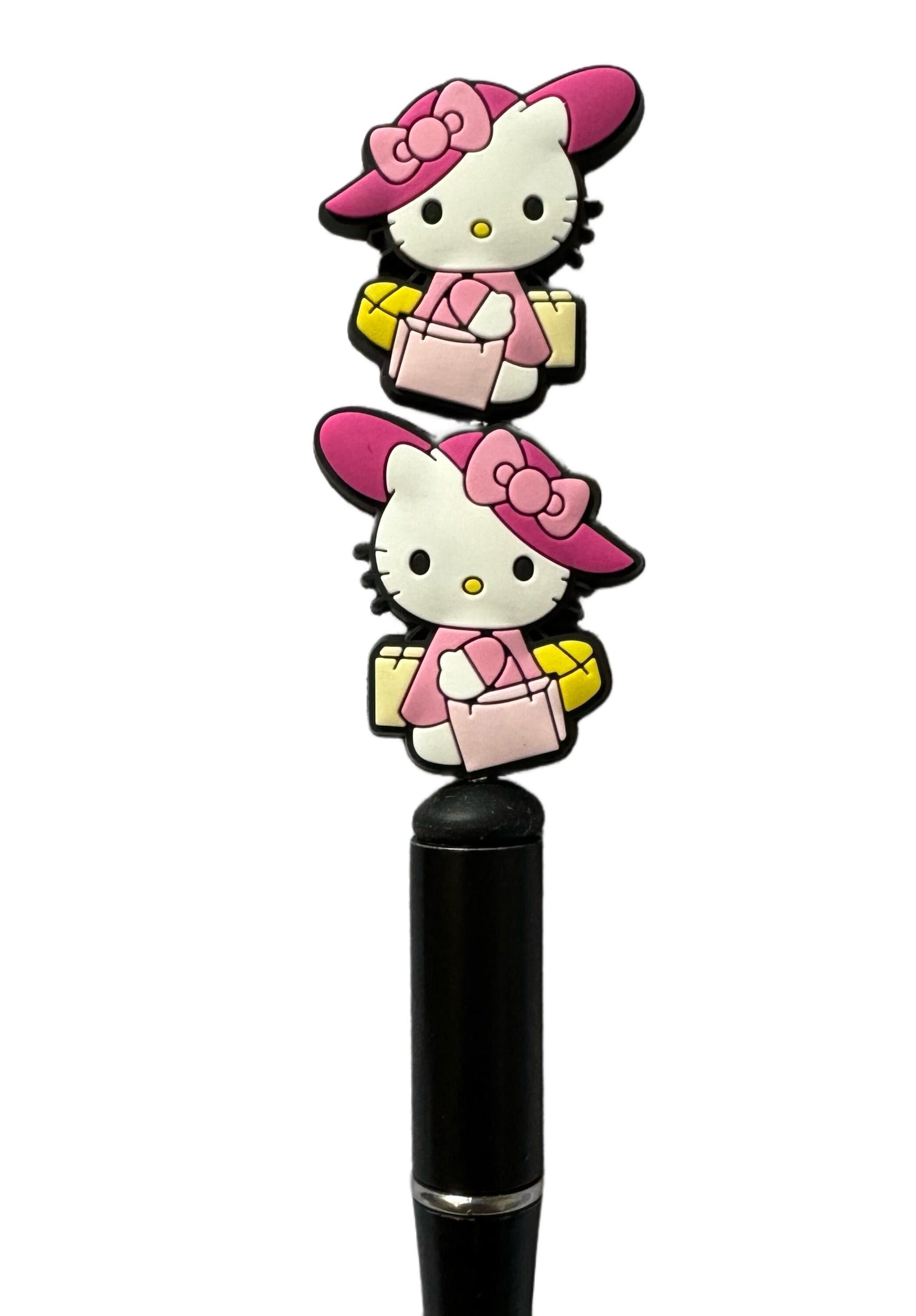 Hello Kitty Shopping with Bags and Large Hat Focal Bead for Beadable Pens, Stylus, Pencils, Keychains and More