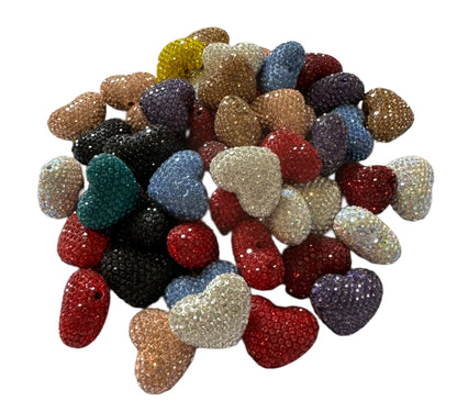 High Quality 18mm Solid Color Heart Shaped Pave Rhinestone and Clay Beads Mix for Beadable Pen Stylus Keychain Bracelet Earrings and More.