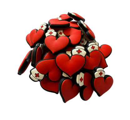 Large Red Heart with Nurse Cap Silicone Focal Bead for Beadable Pens, Stylus, Pencils, Keychains and More