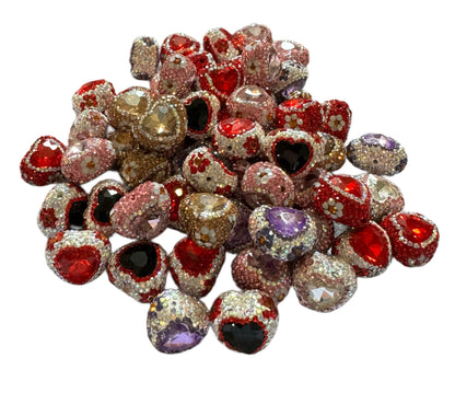 5 Pieces High Quality 19mm Heart Shaped With Flowers Pave Rhinestone and Clay Beads Mix for Beadable Pen Stylus Keychain Earrings and More.