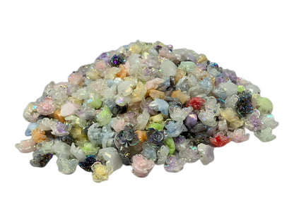 New Price! 9mm Clear Roses with Mixed Colors and Aurora Borealis Coating Nail Charm Mix Flower Cabochon DYI Phone Cases Hair Accessories