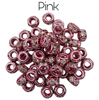 10mm Colored Metal and Clear Rhinestone Spacers with Large Hole. So Many Colors! Great for Bracelets, Necklaces, Beadable Pens and More!
