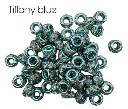 10mm Colored Metal and Clear Rhinestone Spacers with Large Hole. So Many Colors! Great for Bracelets, Necklaces, Beadable Pens and More!