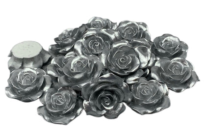 New Price! 34mm Metallic Look Extra Large Silver Resin Rose Flower Cabochon Flat Back Perfect Phone Cases Water Bottles Hair Scrapbook