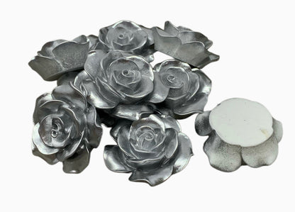 New Price! 34mm Metallic Look Extra Large Silver Resin Rose Flower Cabochon Flat Back Perfect Phone Cases Water Bottles Hair Scrapbook