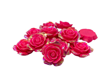 New Price! 32mm Neon Pink AB Coating Extra Large Resin Rose Flower Cabochon Flat Back Perfect Phone Cases Water Bottles Hair Scrapbook