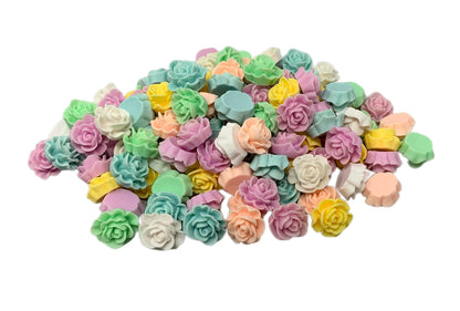 New Price! 16mm Mixed Pastel Colors Rose Flower Charm Cabochon Flat Back for DYI Phone Cases Water Bottles Scrapbook Hair Accessory