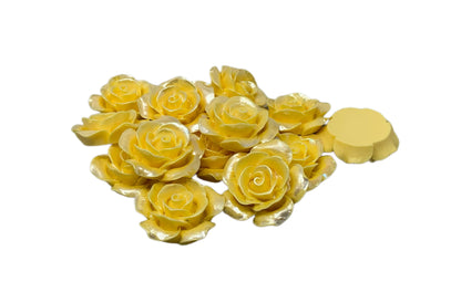 New Price! 32mm Pearl Coating Yellow Resin Rose Flower Cabochon Flat Back Perfect DYI Phone Cases Water Bottles Scrapbook Hair Accessory