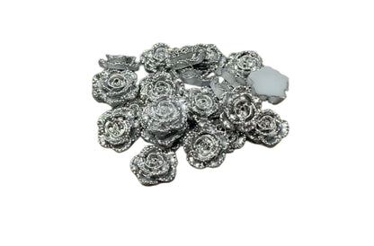 New Price! 14mm Shiny Metallic Look Resin Rose Flower Cabochon Flat Back Perfect DYI Phone Cases Water Bottles Scrapbook Hair Accessory