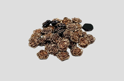 New Price! 14mm Shiny Metallic Look Resin Rose Flower Cabochon Flat Back Perfect DYI Phone Cases Water Bottles Scrapbook Hair Accessory