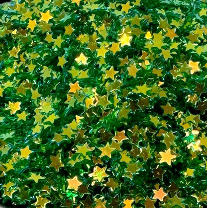 5, 10 or 20 gm Tiny Golden Green Stars Confetti Glitter for Beadable Snow Globe Pens, Christmas Accents, Nail Art, Slime, Decoden and More!