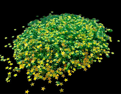 5, 10 or 20 gm Tiny Golden Green Stars Confetti Glitter for Beadable Snow Globe Pens, Christmas Accents, Nail Art, Slime, Decoden and More!