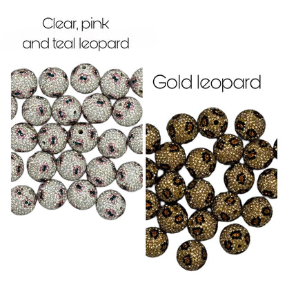 Gorgeous 20mm Pave Rhinestone and Clay Beads for Beadable Pen Stylus Keychain Bracelet Earrings and More. So Many Colors plus Leopard!