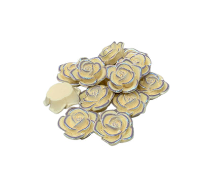 New Price! 22mm Metallic Highlights Resin Rose Flower Cabochon Flat Back Perfect DYI Phone Cases Water Bottles Scrapbook Hair Accessory