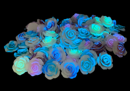 New Price! 22mm GLOW White Resin Rose Flower Charm with Color Center Cabochon Flat DYI Phone Cases Water Bottles Scrapbook Hair Accessory