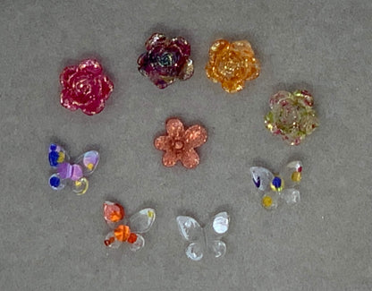 New Price! Speckled Garden Nail Charm Mix with Clear Glitter Roses and Clear Polka dot Butterflies Cabochon DYI Phone Cases Hair Accessories