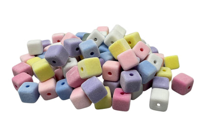 10 Pieces Flocked or Fuzzy Velvet Mix Acrylic Square or Cube Beads for Beadable Pen Stylus Keychain Bracelet and more for Your DIY Creations
