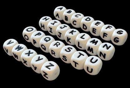 Side Hole 12mm Silicone Alphabet Letter Beads in Cube Shape Without Luminous Effect for Beadable Pens or DYI Bracelets and Lanyards