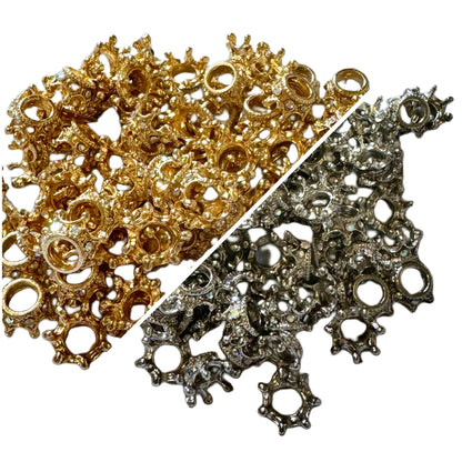 Small Silver or Gold Metal and Rhinestone Crown Spacer Beads for Beadable Pen Stylus Keychain and more for Your DIY Creations.