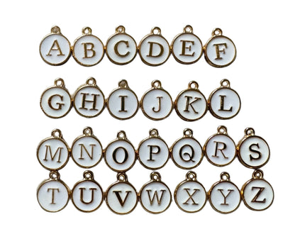 26 Pieces Gold Toned Metal with White Enamel Alphabet Letters Pendants for Beadable Pens, Jewelry, Bracelet, Earrings and More!