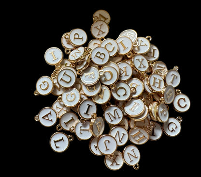 26 Pieces Gold Toned Metal with White Enamel Alphabet Letters Pendants for Beadable Pens, Jewelry, Bracelet, Earrings and More!