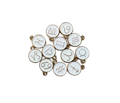 12 or 15 Pieces Gold Toned Metal with White Enamel Zodiac Symbols Pendant for Beadable Pens, Jewelry, Bracelet, Earrings and More!