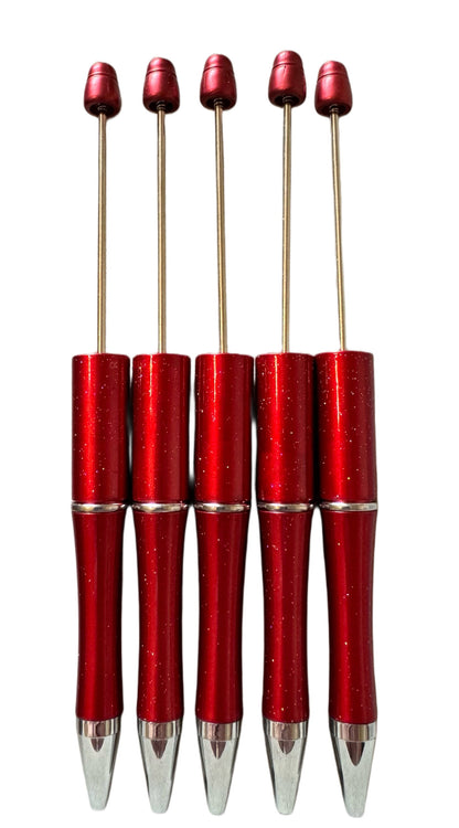 5 Pieces Glittery Red Beadable Plastic Pen Blank for Your DIY Creations with Beads Focals Rhinestones Spacers Refills Sold Separately