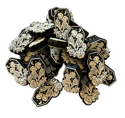 Skeleton’s in Love with Coffin and Flowers. Gothic Style. Silicone Focal Bead for Beadable Pens, Stylus, Pencils, Keychains and More