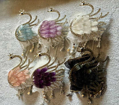 Ultra Premium Large Swan Beads with Metal Rhinestone Dangles, and Faux Fur for Beadable Pen Stylus Keychain and more!