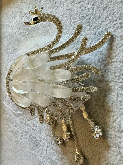 Ultra Premium Large Swan Beads with Metal Rhinestone Dangles, and Faux Fur for Beadable Pen Stylus Keychain and more!