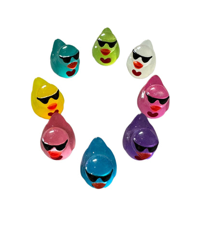 Mini GLOW and Solid 3D Resin Duck with Sun Glasses and Heart Rubber Duckie Style Cabochon DYI Hair Accessory Bracelet Cruising Ducks Jeep