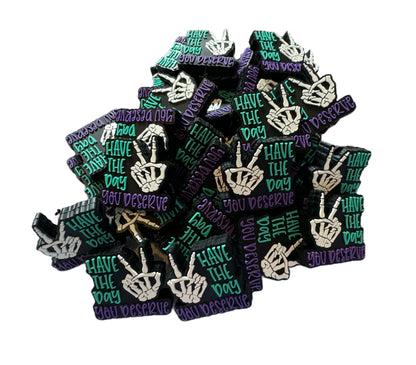 Have the Day You Deserve with Skeleton Hand Peace Sign Silicone Focal Bead for Beadable Pens, Stylus, Pencils, Keychains and More.