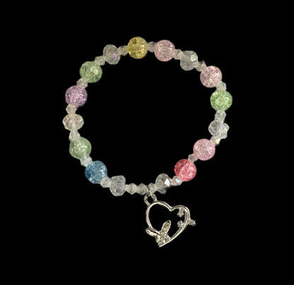 Assorted Beaded Stretch Bracelets with Dangle Butterfly, Rainbow, Flower, Rabbit, Heart or Clover Charms. Great for the Cruising Ducks Game!