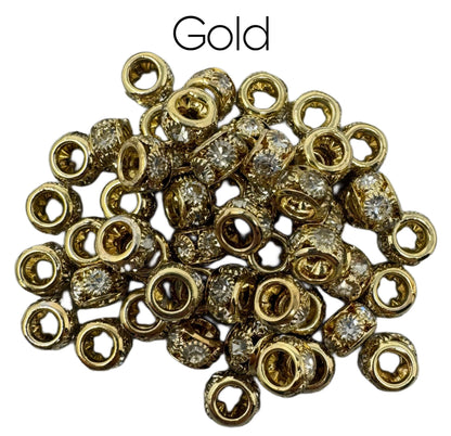 10mm Colored Metal and Clear Rhinestone Spacers with Large Hole. So Many Colors! Great for Bracelets, Necklaces, Beadable Pens and More!