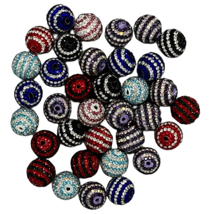 High Quality 20mm Mix of Striped Pave Rhinestone and Clay Beads for Beadable Pen Stylus Keychain Bracelet Earrings and More.