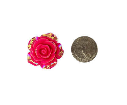 New Price! 32mm Neon Pink AB Coating Extra Large Resin Rose Flower Cabochon Flat Back Perfect Phone Cases Water Bottles Hair Scrapbook