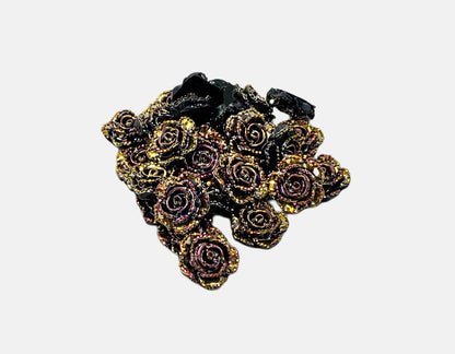 New Price! 14mm Shiny Metallic Look Resin Rose Flower Cabochon Flat Back Perfect DYI Phone Cases Water Bottles Scrapbook Hair Accessory
