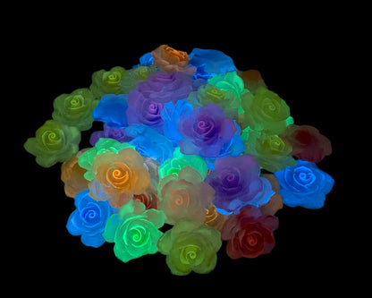 New Price! 33mm GLOW Large Clear with Colored Centre Rose Flower Charm Cabochon Flat Back DYI Phone Cases Water Bottles Scrapbook Hair