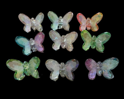 25mm Transparent Colourful Acrylic Butterfly Beads with Side Hole for Bracelets and More!