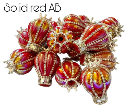 2 Pieces High Quality 35mm Hot Air Ballon Bead with Crown and Rhinestones for Beadable Pen Keychain Bracelet and more for Your DIY Creations
