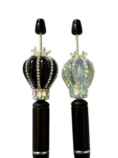 2 Pieces High Quality 35mm Hot Air Ballon Bead with Crown and Rhinestones for Beadable Pen Keychain Bracelet and more for Your DIY Creations