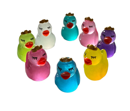 Mini GLOW and Solid Colorful 3D Resin Princess Duck with Crown Rubber Duckie Style Cabochon DYI Hair Accessory Bracelet Cruising Ducks Jeep