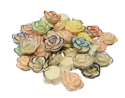 New Price! 22mm Metallic Highlights Resin Rose Flower Cabochon Flat Back Perfect DYI Phone Cases Water Bottles Scrapbook Hair Accessory