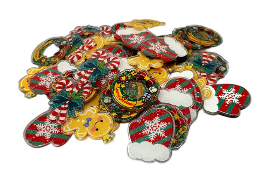 Christmas is Coming! 40mm Acrylic Pendant Blanks for Earrings or Keychains. Santa, Stocking, Gingerbread Man, Candy Cane, Wreath, Mitten