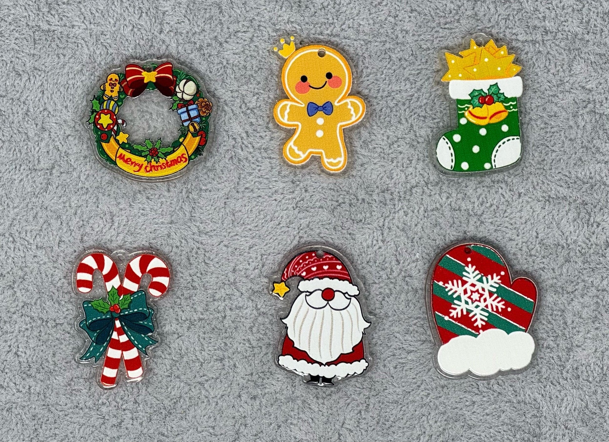 Christmas is Coming! 40mm Acrylic Pendant Blanks for Earrings or Keychains. Santa, Stocking, Gingerbread Man, Candy Cane, Wreath, Mitten