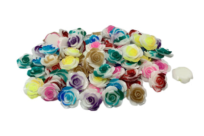 New Price! 22mm GLOW White Resin Rose Flower Charm with Color Center Cabochon Flat DYI Phone Cases Water Bottles Scrapbook Hair Accessory
