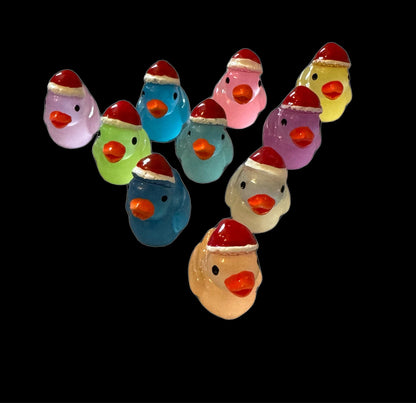 Mini GLOW Christmas Hat 3D Resin Duck Rubber Duckie Style Cabochon DYI Phone Case Scrapbook Hair Accessory Decorative Cruising or Jeep Ducks